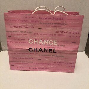 Chanel pink paper Chance drawstring gift bag VG condition medium size